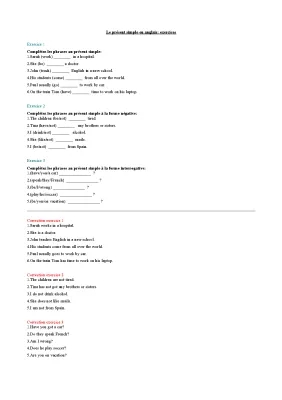 Exercice Anglais Présent Simple avec Correction PDF pour 6ème