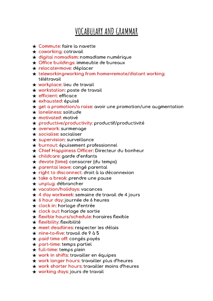 Vocabulaire professionnel et quantifieurs anglais + Présent Simple