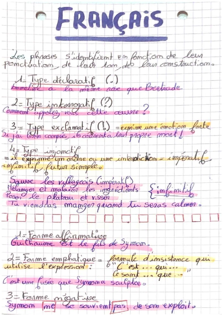 Types et Formes de Phrases - Exercices PDF et Exemples Déclaratifs