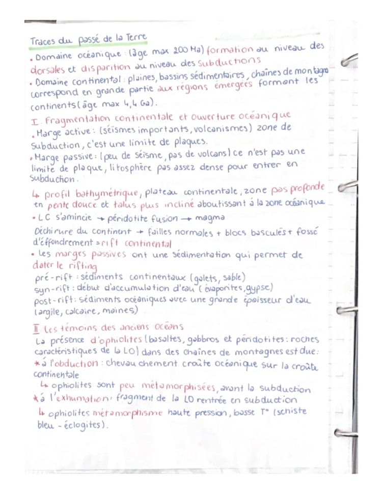 Les Traces du Passé Mouvementé de la Terre - Fiche de Révision SVT Terminale