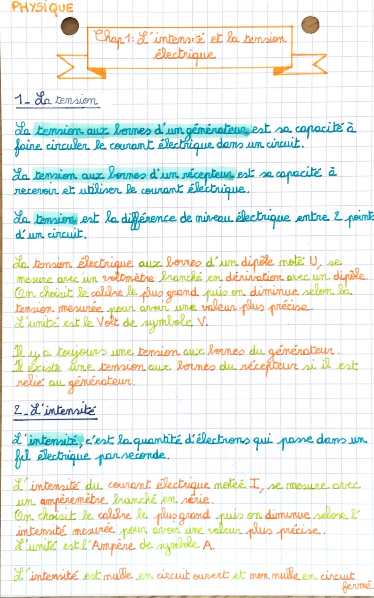 L’intensité et la tension électrique 