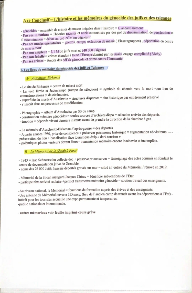  Fiche de révision Axe conclusif : l’histoire et les mémoires du génocide juif tzigane