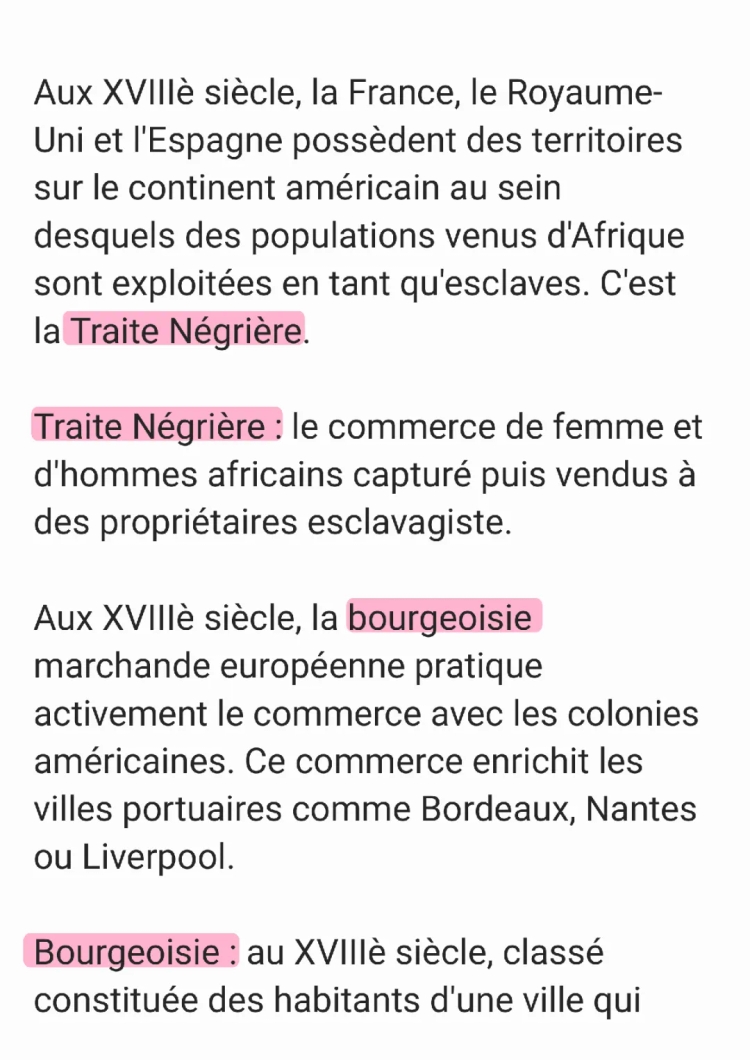 Évaluation 4ème : Bourgeoisie marchande, commerce et esclavage au XVIIIe siècle