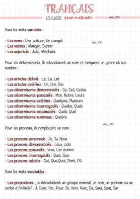 Les classes grammaticales PDF: tableaux, exemples, exercices 3ème