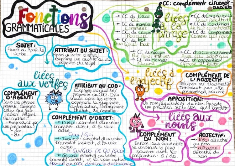 Les fonctions grammaticales: tableau, exercices, exemples