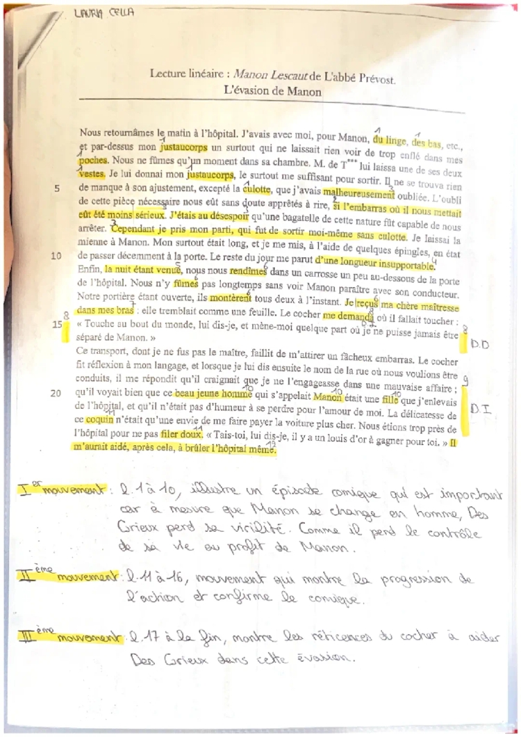 Analyse linéaire l’évasion de manon