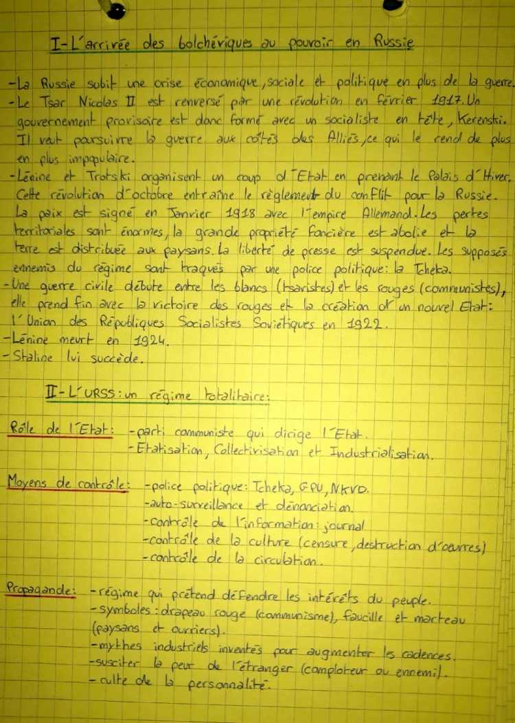 De la révolution russe au regime totalitaire stalinien histoire 3e/term