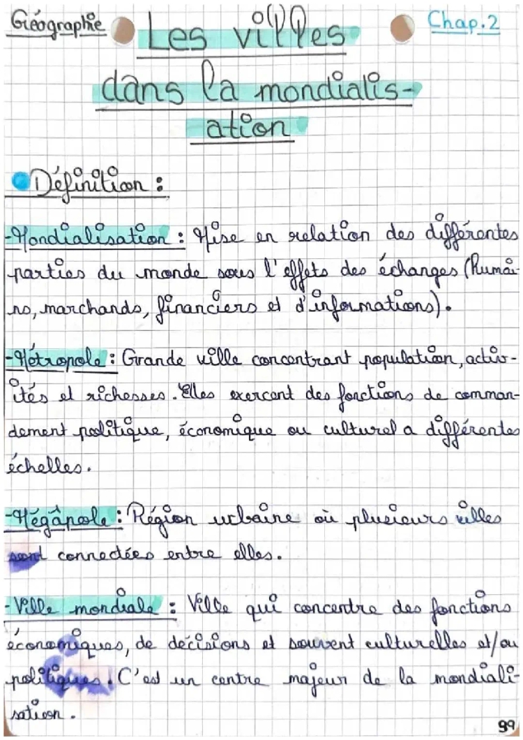 Les villes dans la mondialisation 4e : Évaluation, Quiz et Cartes PDF