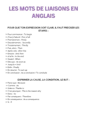 50 Mots de Liaison en Anglais et Français PDF - Exercices et Tableaux