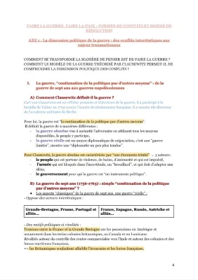 Faire la Guerre et la Paix HGGSP AXE 1 - Fiche de Révision Terminale