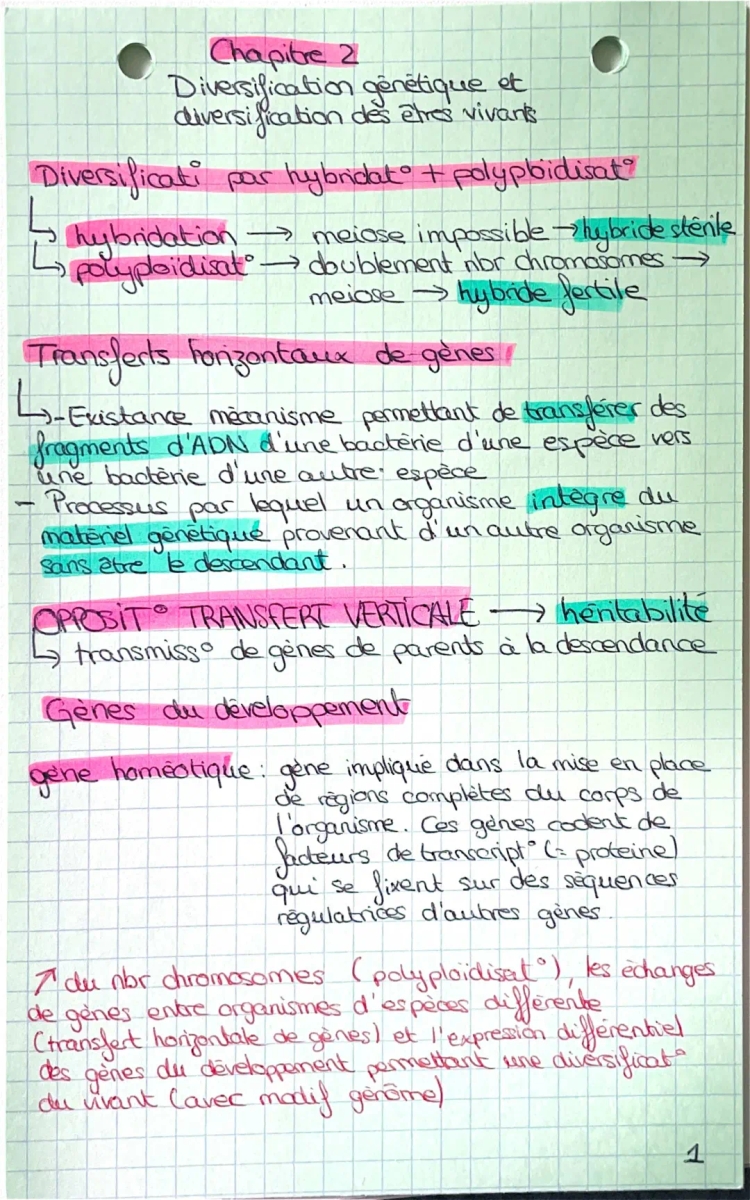 La diversité du vivant: génétique et mécanismes non génétiques