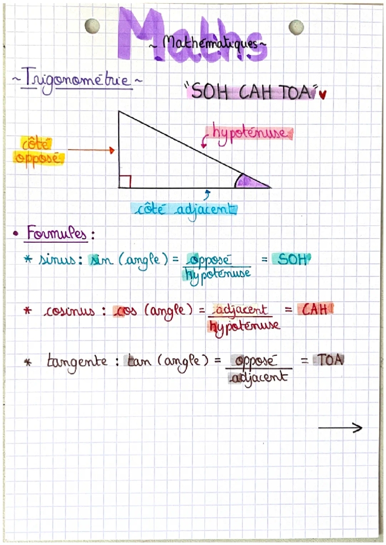 Trigonométrie: SOH CAH TOA et Formules de Sinus, Cosinus, Tangente