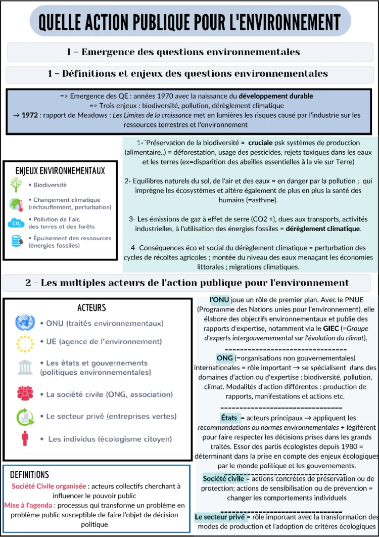 Quelle action publique pour l'environnement : Fiches de révision PDF et quiz