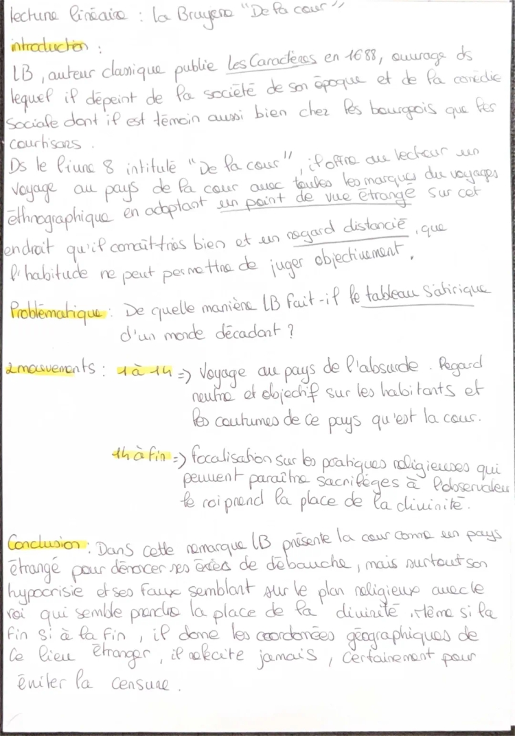 Remarque 74 de La Bruyère PDF - Analyse linéaire des Caractères