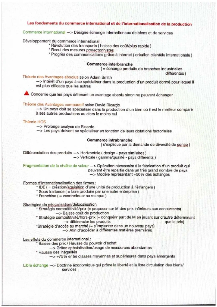 Les fondements du commerce international et de l’internationalisation de la production 