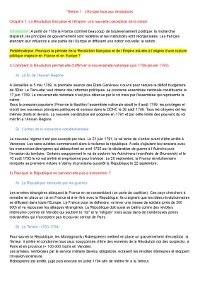 Contrôle corrigé sur la Révolution française et l'Empire (4ème) - Fiche de révision