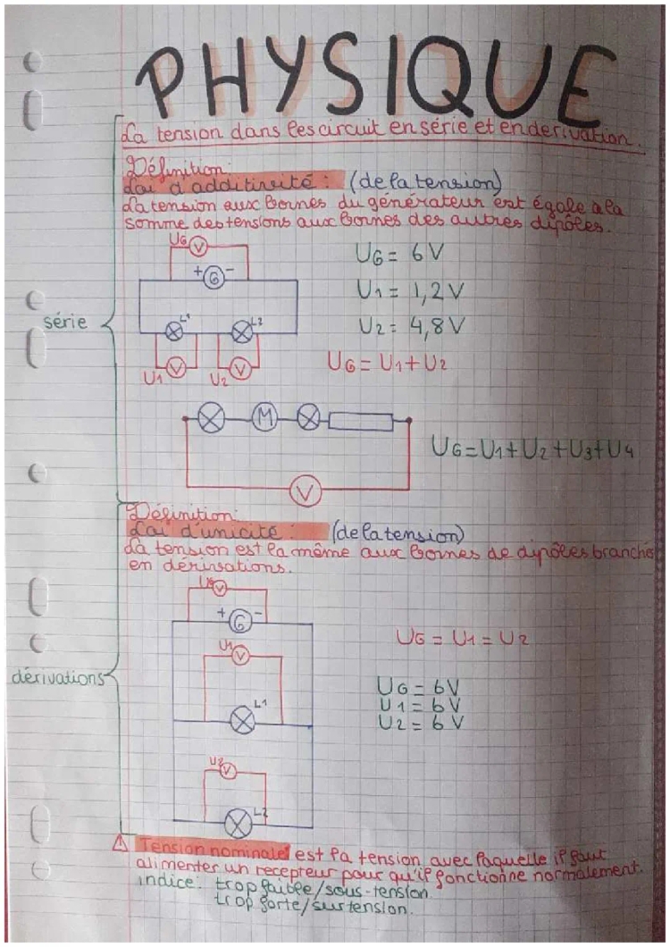 La tension dans les circuits en série et en dérivation.