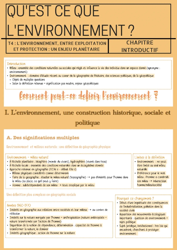 Définition de l'Environnement et Géographie - PDF Facile