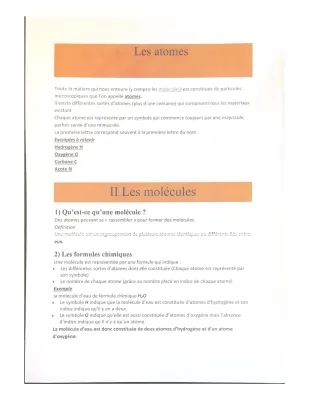 Cours et Exercices Atomes et Molécules 4ème 5ème PDF