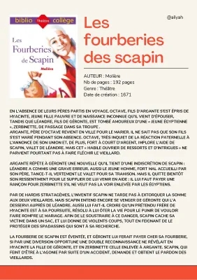 Les Fourberies de Scapin - Résumé et Analyse 5ème | PDF Inclus