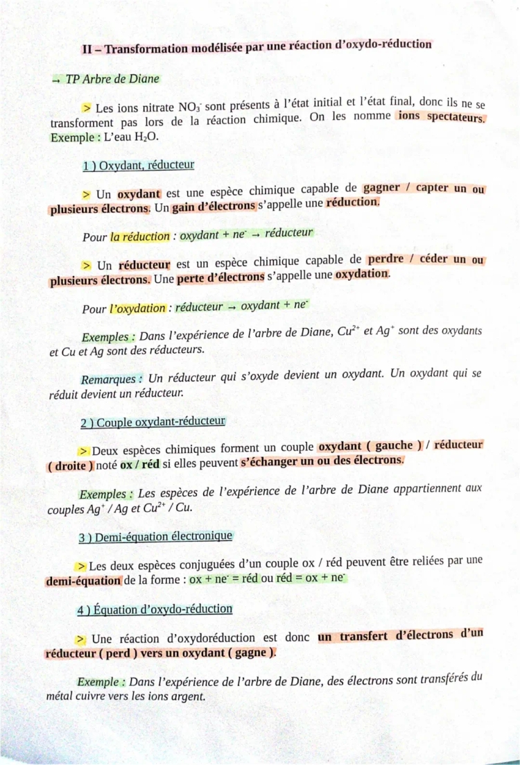 Cours et Exercices Corrigés sur Réaction d'Oxydo-Réduction et Titrage Colorimétrique