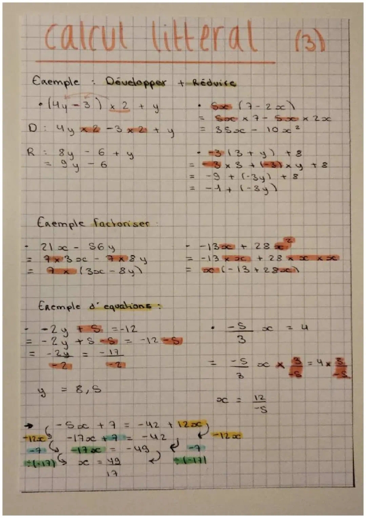 Calcul Littéral 3e