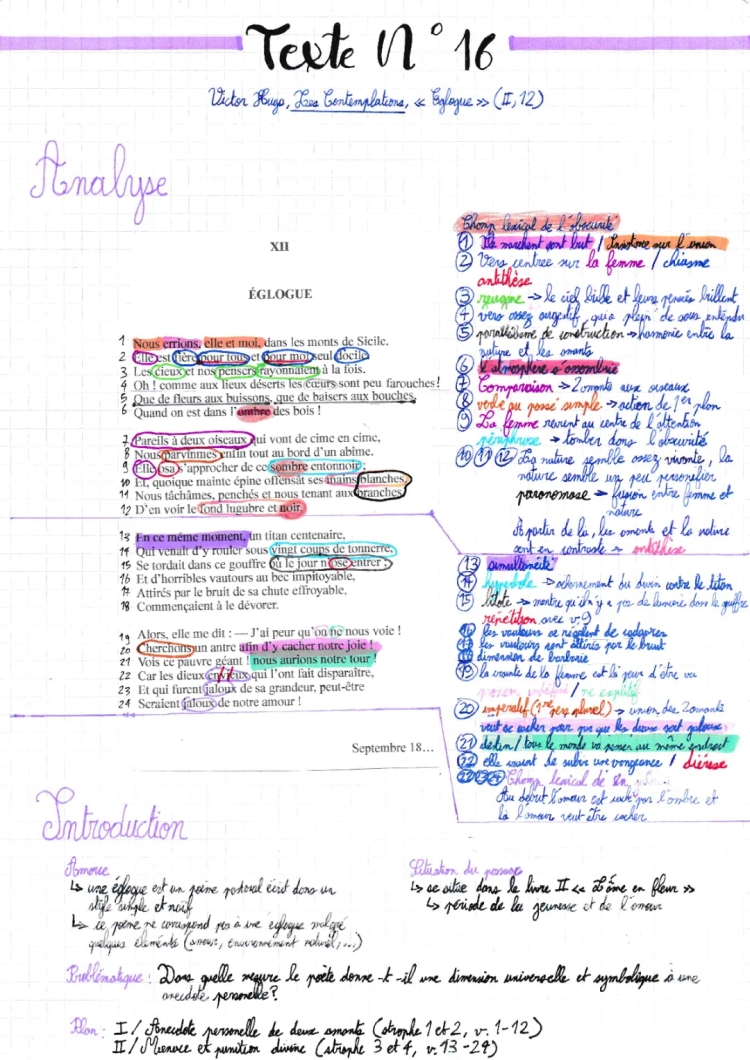 Analyse linéaire Les Contemplations « Églogue » (II, 12)