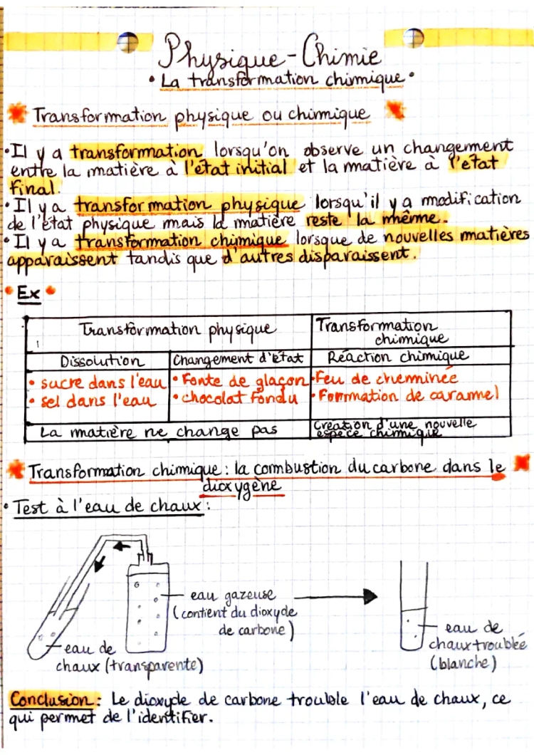 Exemples de transformation chimique et physique en chimie: exercices et définitions