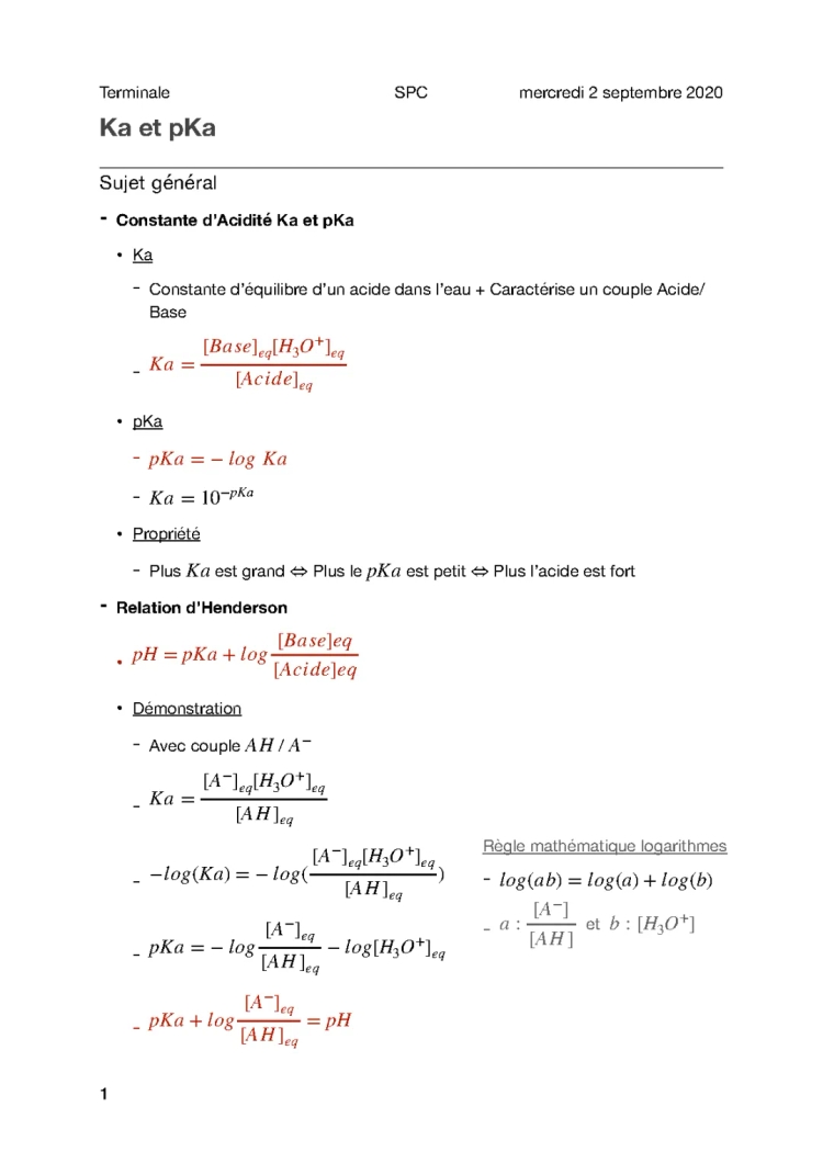 Cours 4 - Ka et pKa