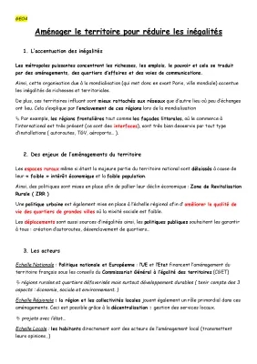 Aménager le territoire 3e - PDF et cours, inégalités et développement construit