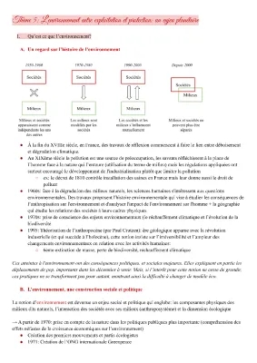 Cours HGGSP Terminale Environnement PDF - Thème 5: Enjeu Planétaire