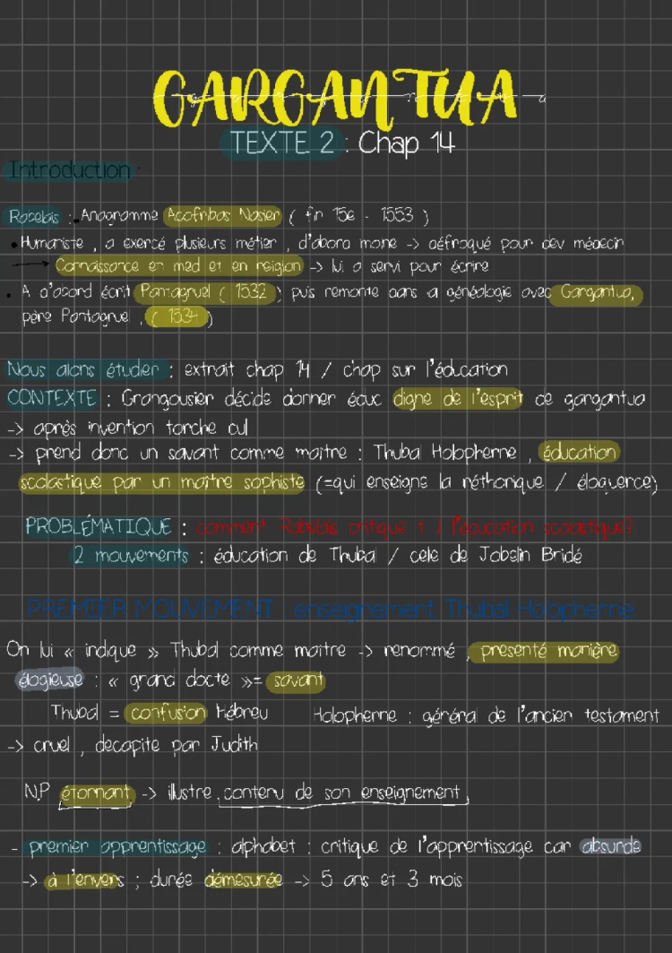 Analyse linéaire Gargantua Chapitre 14 - Texte PDF et Signification