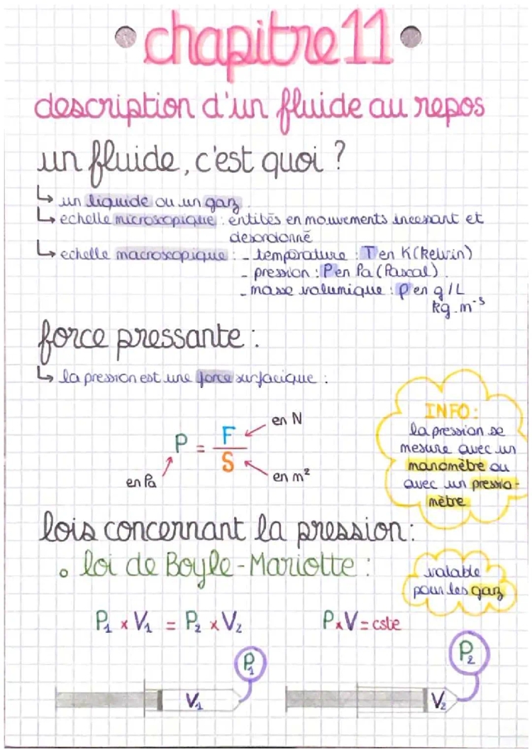 Description d'un Fluide au Repos : Cours et Exercices Corrigés PDF