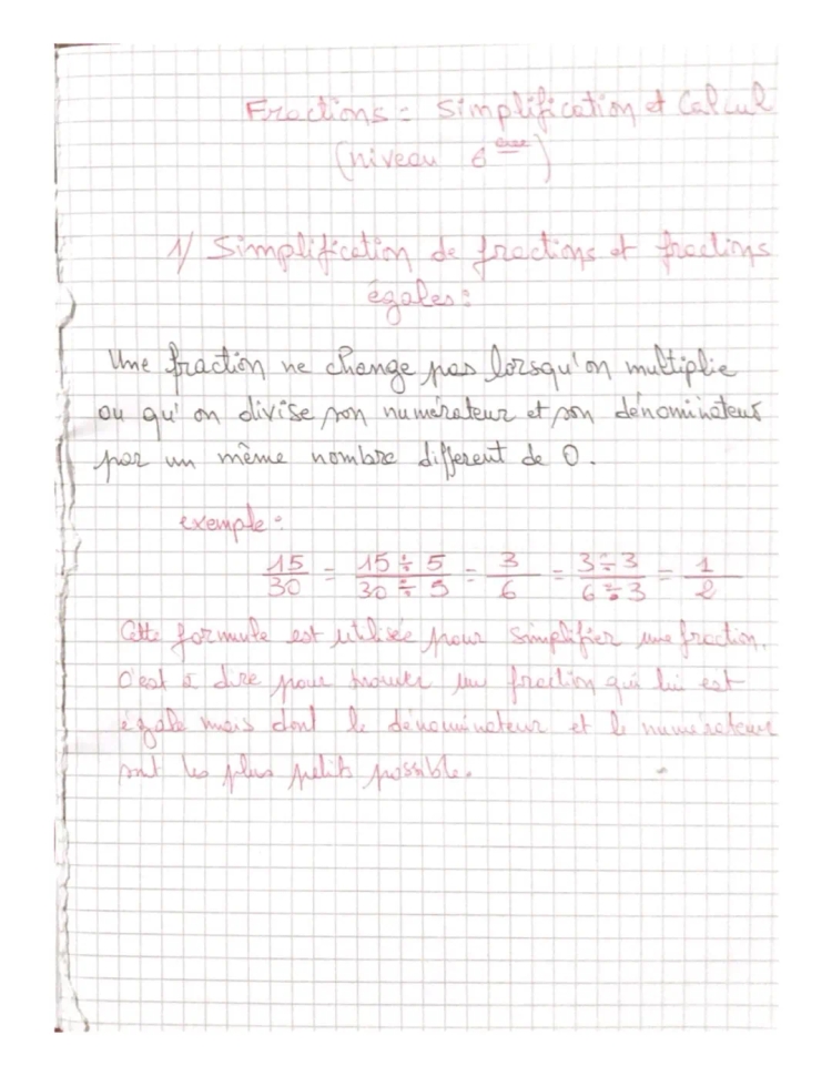 Simplifier des Fractions - Exercices 6ème PDF et Corrigés