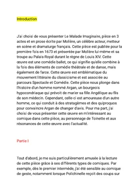 Résumé et Analyse du Malade Imaginaire: Comique et Personnages