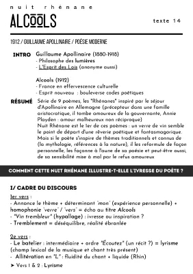 Analyse linéaire Nuit Rhénane Apollinaire - PDF et Commentaire