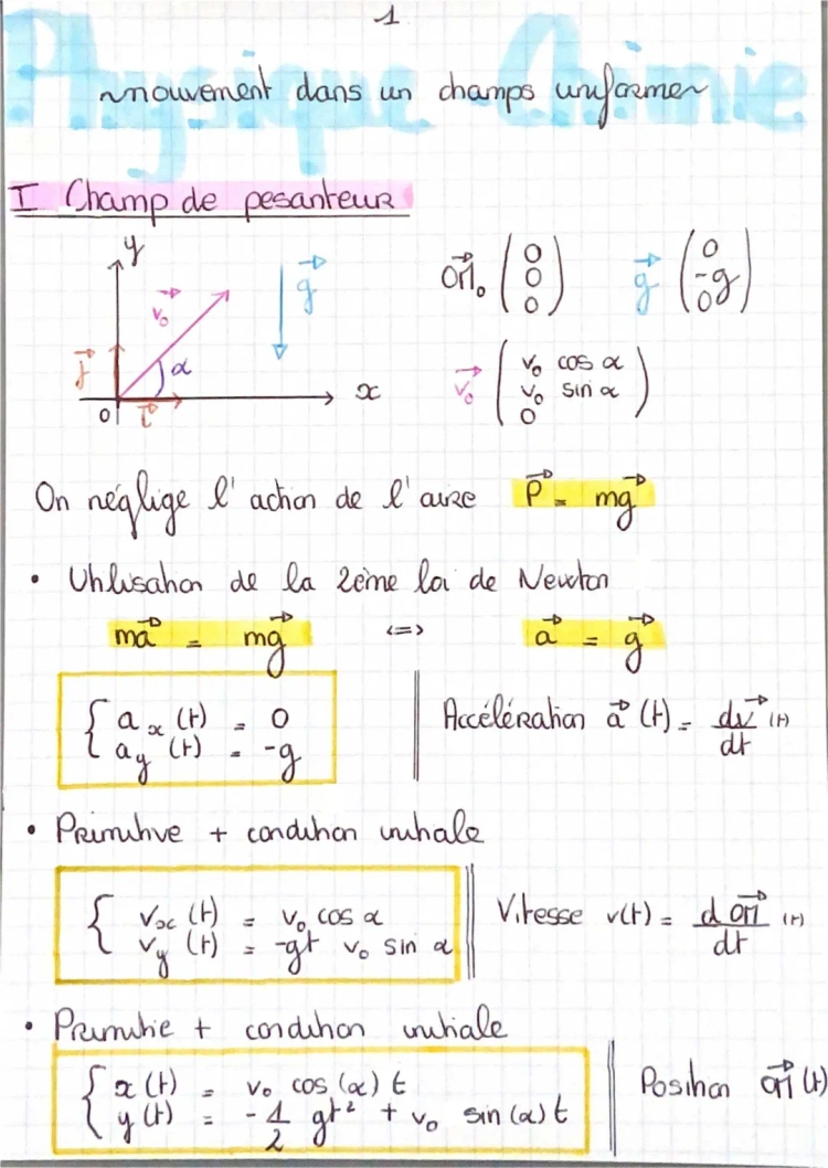 Mouvement dans un champ uniforme et exercices corrigés PDF pour Terminale