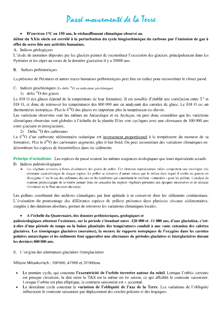 Reconstituer et Comprendre les Variations Climatiques Passées - Fiches et Quiz SVT Terminale