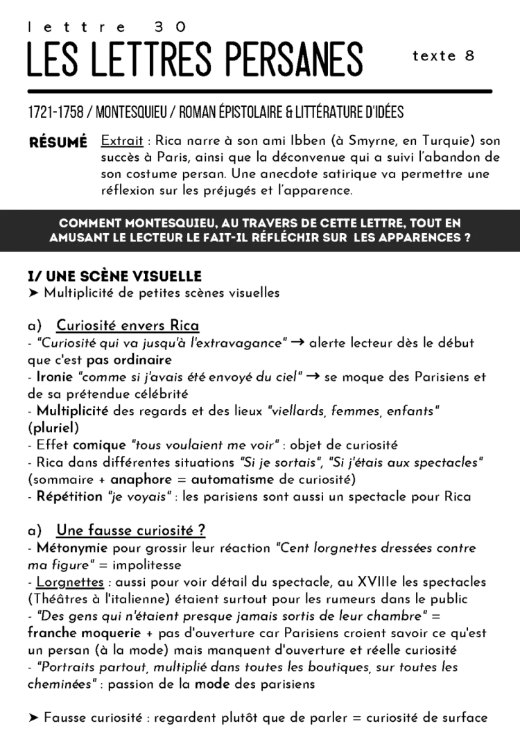 Lettre 30 Lettres persanes PDF et Analyse Linéaire de Montesquieu