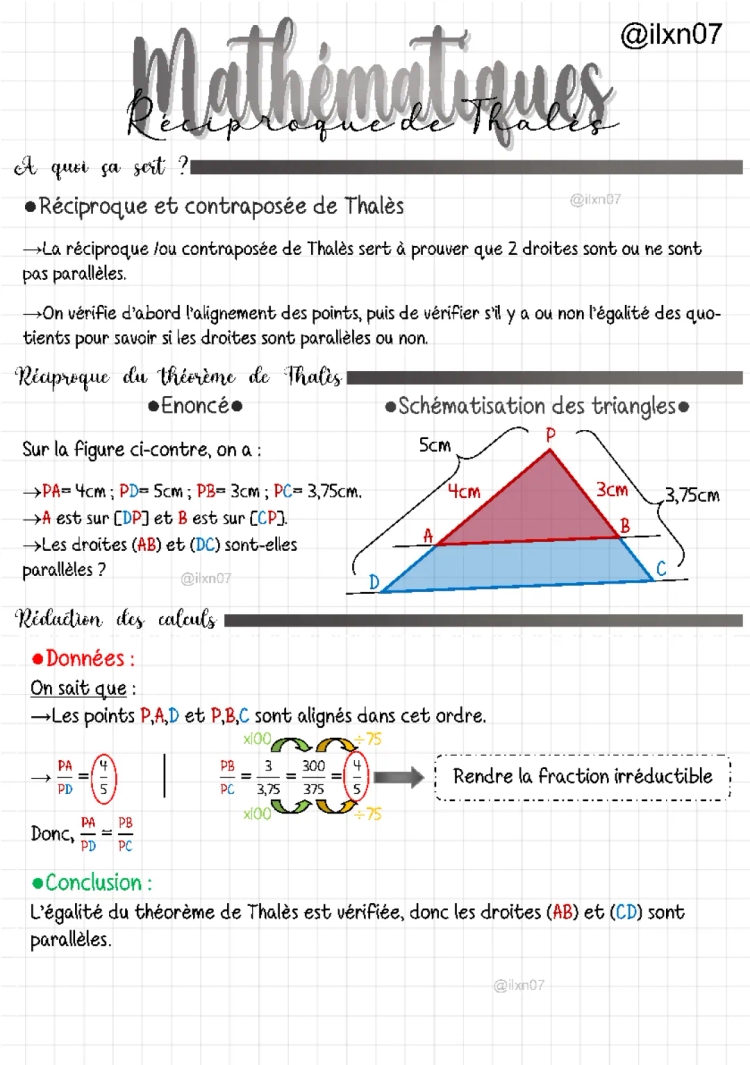 MATHEMATIQUES réciproque et contraposée de Thalès (fiche quadrillée)