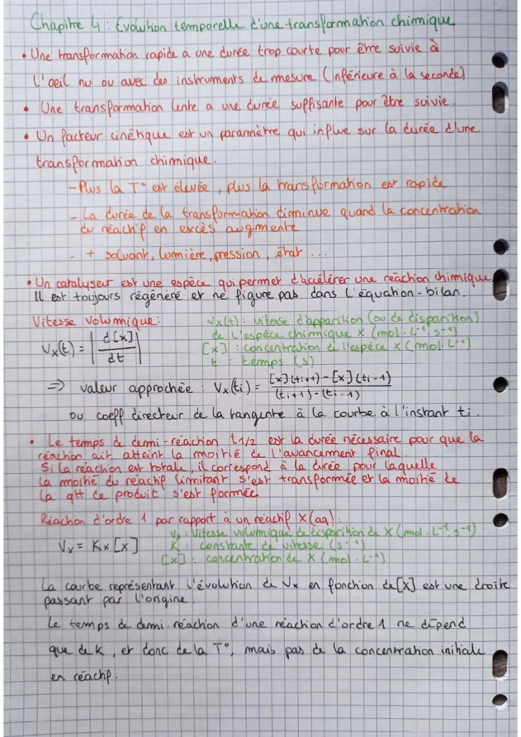 Chapitre 4 : Évolution temporelle d'une transformation chimique 