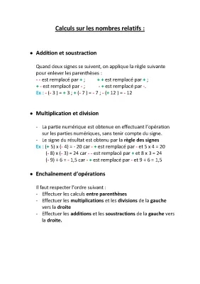 Exercices Corrigés sur les Nombres Relatifs - Addition, Soustraction, Multiplication et Division (4ème, 5ème et 3ème)