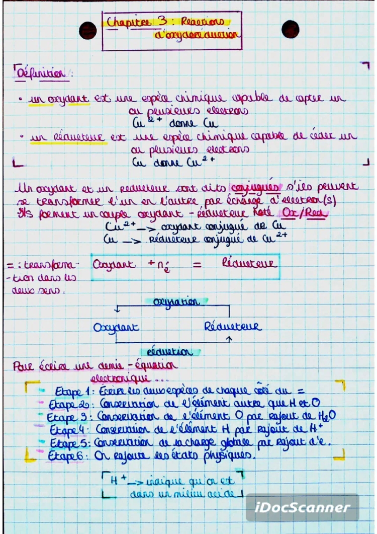 Chapitre 3: Réactions d'oxydoréduction