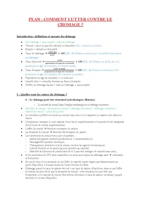 SES TERMINALE : COURS "COMMENT LUTTER CONTRE LE CHOMAGE"