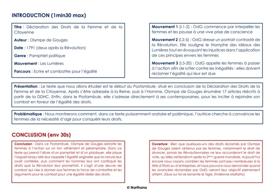 Analyse Linéaire du Postambule DDFC par Olympe de Gouges - Texte et Résumé PDF