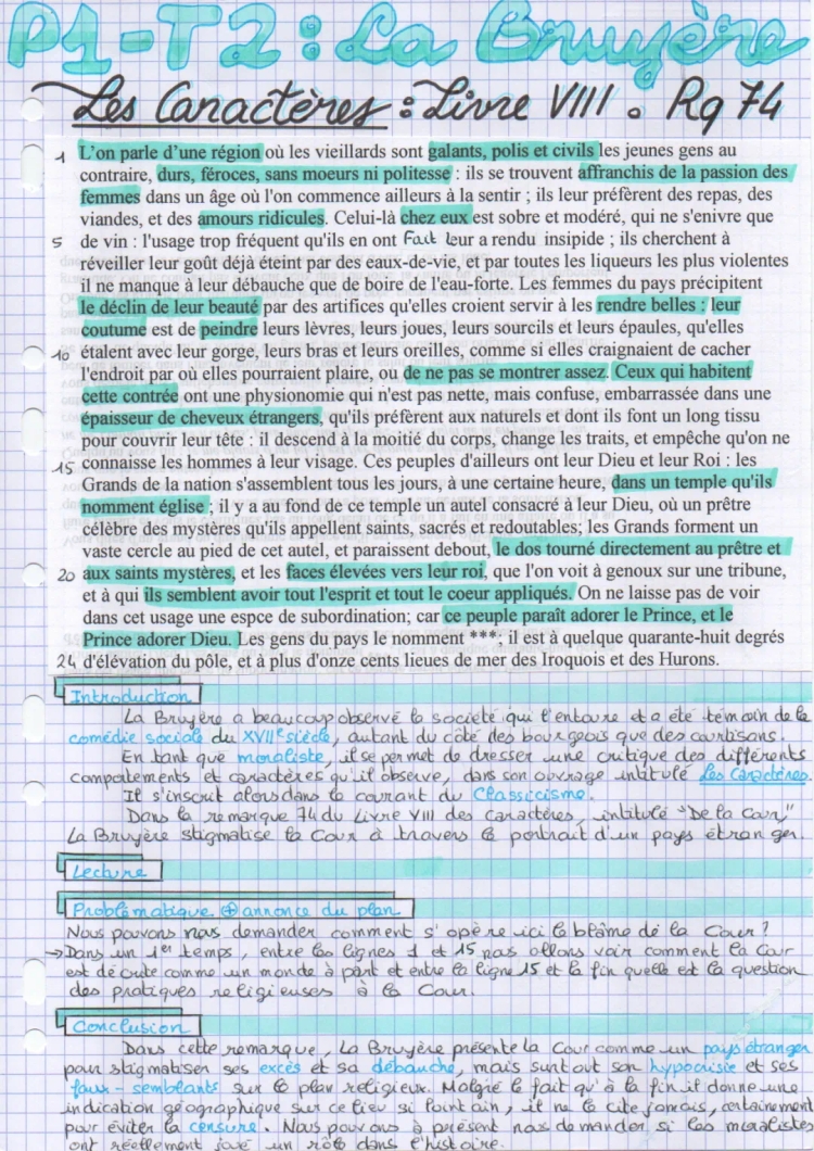 Analyse linéaire Les Caractères de La Bruyère Livre VIII Rq 74