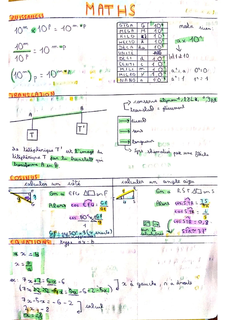 maths 4eme résumé 