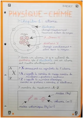 Fiche de révision Physique-Chimie Brevet 2024 - PDF, QCM, Exercices corrigés atomes et ions 3ème