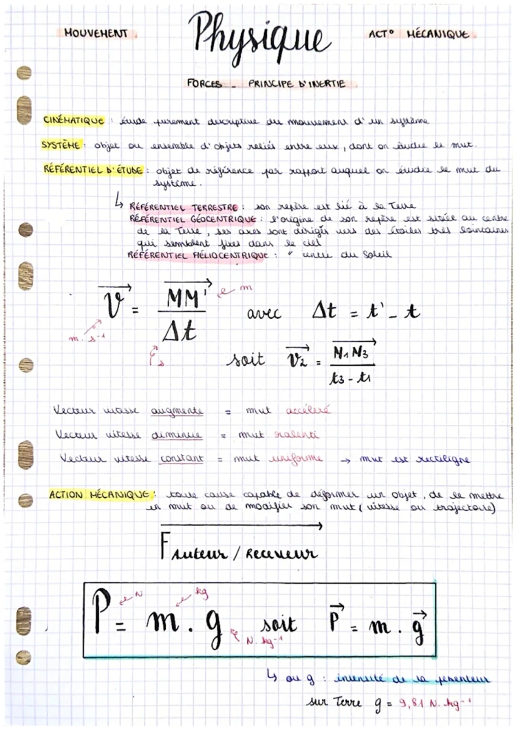 Principe d'inertie Formule et Exemples - Actions Mécaniques et Mouvement Physique Seconde