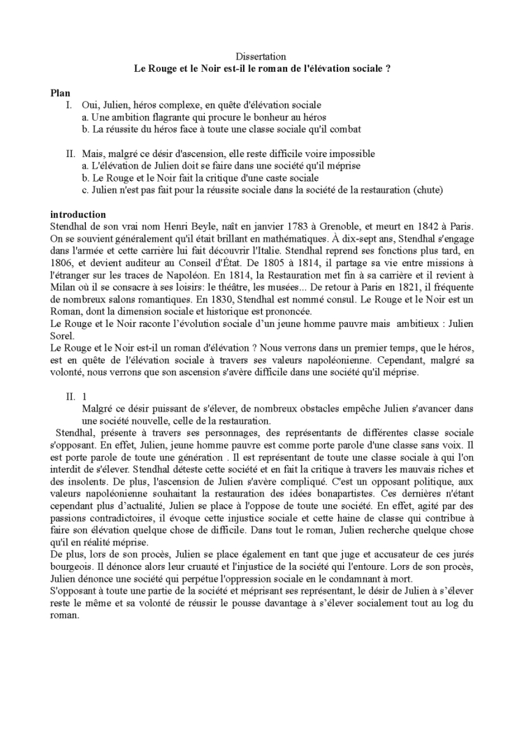 Le Rouge et le Noir est-il le roman de l'élévation sociale ?